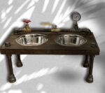 Unique steampunk style raised dog bowl feeder