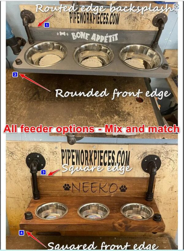 Raised water bin with 2 bowls on each end. Water Bin and Dual Feeder - tall dog bowl stand