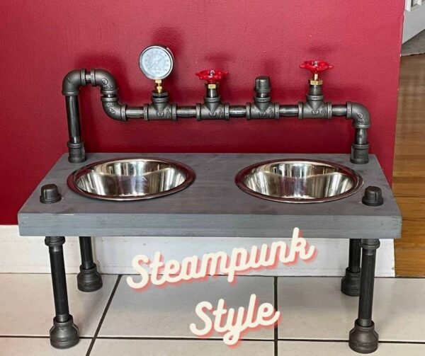 UNIQUE Steampunk style raised dog bowl feeder| cool Dog Feeder- Steampunk style - RAISED FEEDER
