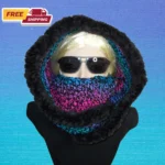Stylish Black and Polo Stripe Turtleneck Hoodie with Faux Fur Trim for All-Day Comfort