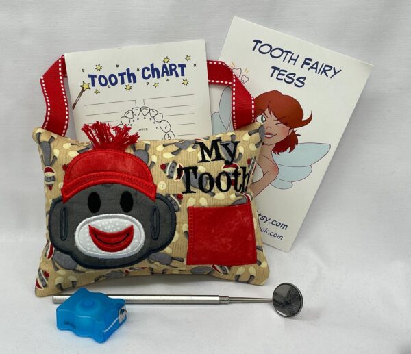 Sock Monkey Tooth Fairy Pillow by Tooth Fairy Tess - Personalized