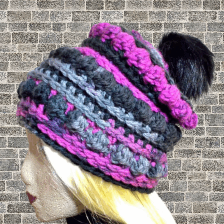 Black Raspberry Bumpy Beanie with PomPom