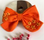 Hand Embroidered Linen Hair Bow – Floral Handmade Hair Accessory | Made in Canada