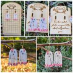 Handmade Beaded Ghost Earrings with Pink Floral Accents – Cute Boho Halloween Jewelry