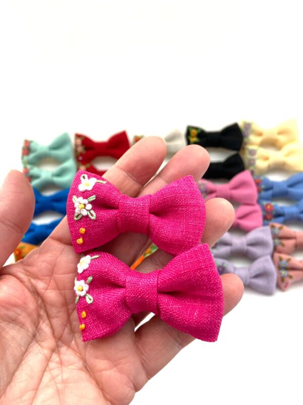 Hand-Embroidered Bow Pair – Multiple Colors Available