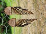 Golden Earth Beaded Fringe Earrings – Handmade Boho Dangles with Etched Wood Tops