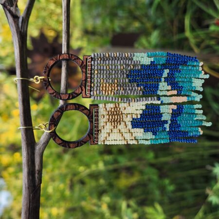 Ocean Horizon Beaded Fringe Earrings – Handmade Boho Dangles with Wood Hoops