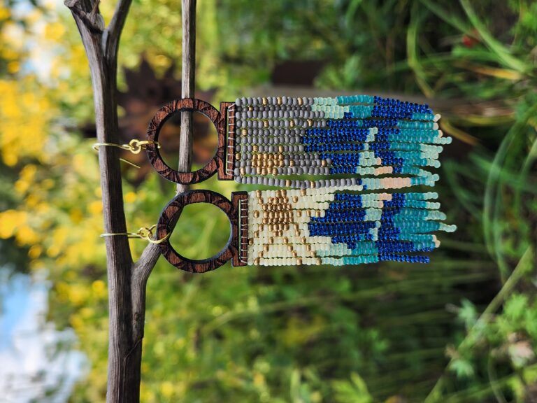 Ocean Horizon Beaded Fringe Earrings – Handmade Boho Dangles with Wood Hoops