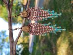 Wood Lotus Beaded Fringe Earrings – Boho Turquoise and Earth Tone Jewelry