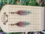 Wood Lotus Beaded Fringe Earrings – Boho Turquoise and Earth Tone Jewelry