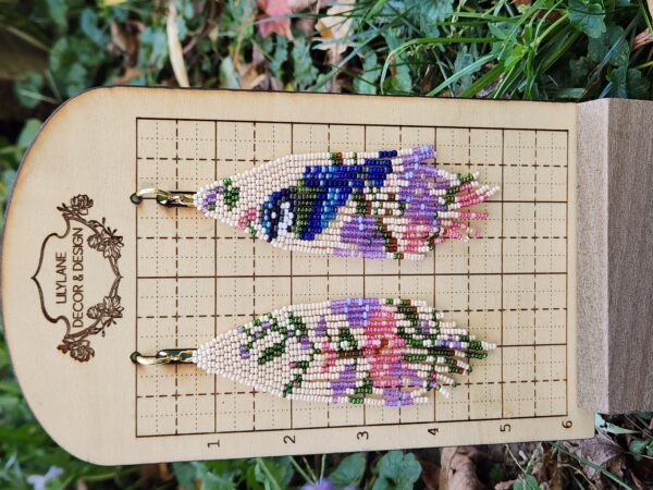 Bluebird and Floral Garden Beaded Fringe Earrings – Handmade Nature-Inspired Boho Jewelry