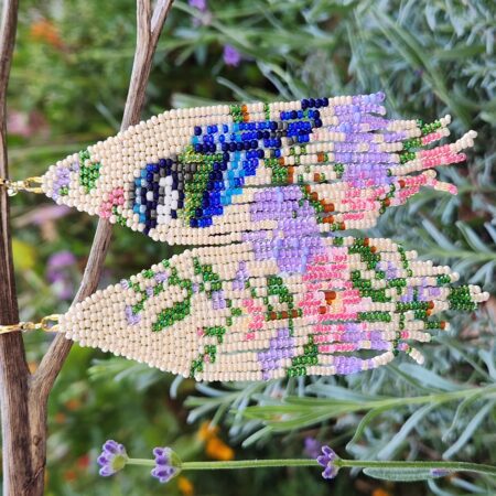 Bluebird and Floral Garden Beaded Fringe Earrings – Handmade Nature-Inspired Boho Jewelry