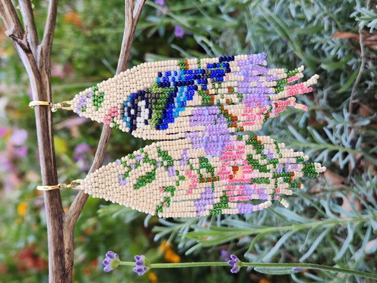 Bluebird and Floral Garden Beaded Fringe Earrings – Handmade Nature-Inspired Boho Jewelry