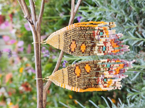 Handmade Beaded Moth Wing Earrings – Autumn Boho Fringe Jewelry in Warm Sunset Tones