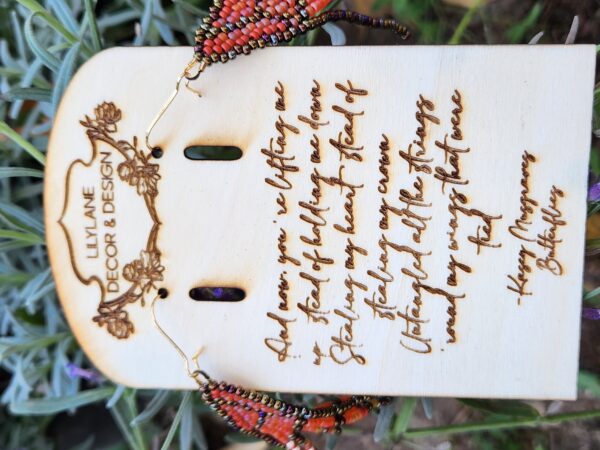 Handmade Beaded Monarch Wing Earrings – Orange and Gold Boho Fringe Jewelry
