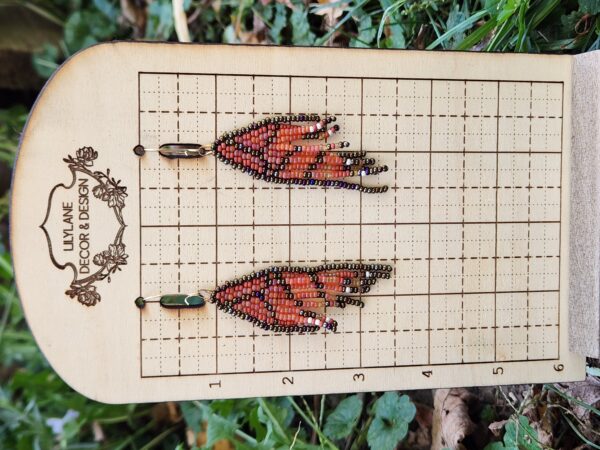 Handmade Beaded Monarch Wing Earrings – Orange and Gold Boho Fringe Jewelry