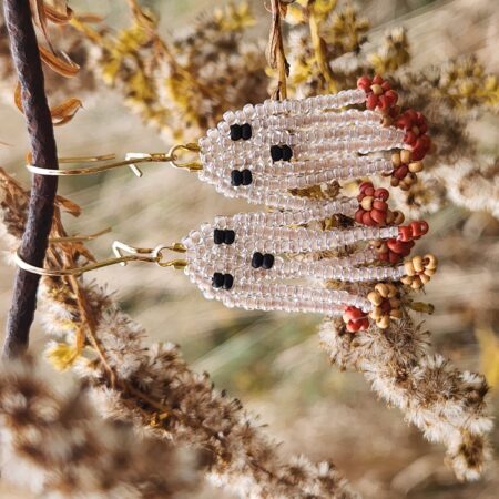 Boho Beaded Ghost Earrings – Handmade Fall & Halloween Dangle Jewelry