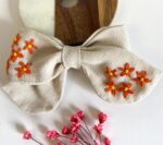 Hand Embroidered Linen Hair Bow – Floral Handmade Hair Accessory | Made in Canada