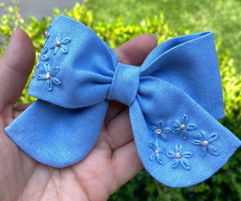 Hand-Embroidered Linen Bow – Multiple Colors Available | Handmade with Love