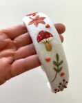 Hand Embroidered Linen Headband – Floral Handmade Hair Accessory – Autumn Fall Style – Free Shipping Canada