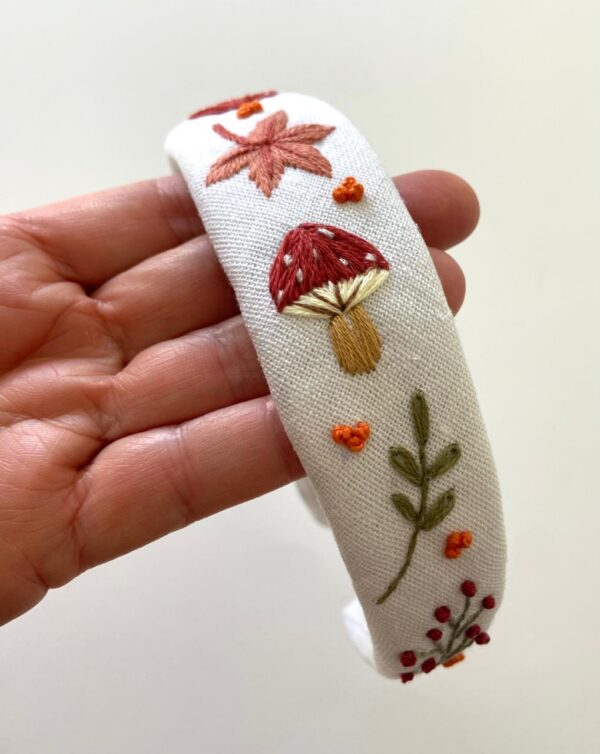 Hand Embroidered Linen Headband – Floral Handmade Hair Accessory – Autumn Fall Style – Free Shipping Canada