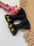 Hand Embroidered Floral Bow Pair – Matching Hair Clips Canada (5 cm)