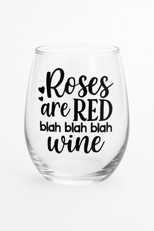 Wine Glass – “Roses are Red, Blah Blah Blah, Wine”