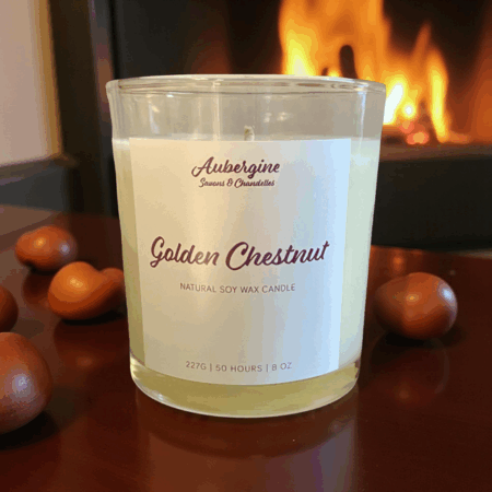 Golden Chestnut Scented Candle / Bougie Châtaigne Dorée, 227 g. - Free Shipping
