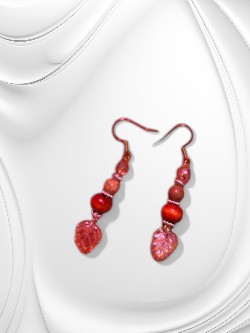 Orange leaf with three beads Earrings
