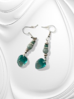 Blue leaf with blue beads Earrings