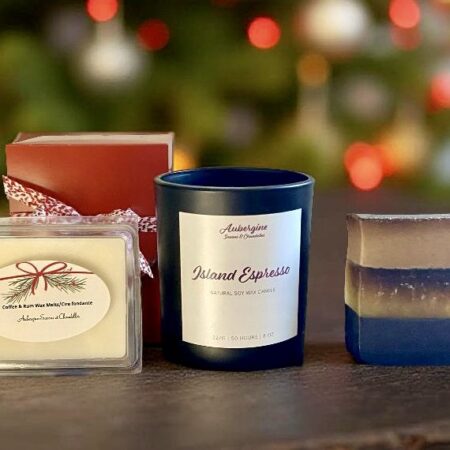 Holiday Gift Set - ¨Island Espresso¨- Coffee & Bay Rum Scented Candle / Bougie Café & Rhum - Free Shipping