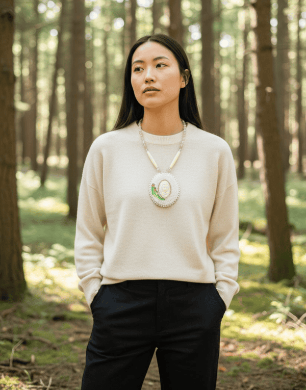 Handcrafted Gaia Medallion: Indigenous Beaded Pendant for Earth Day Celebration