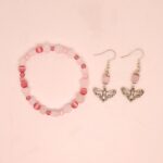 Deaths Head Moth Rose Quartz Bracelet & Earring Set