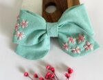 Hand Embroidered Linen Hair Bow – Floral Handmade Hair Accessory | Made in Canada