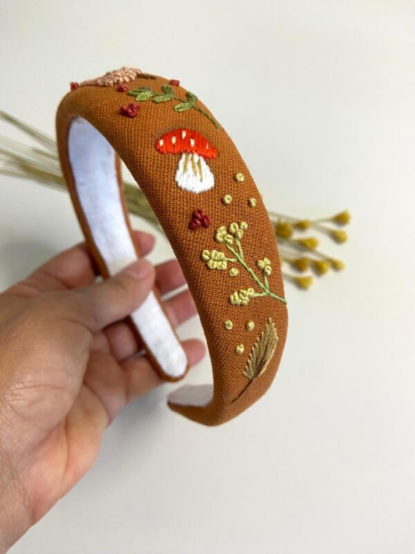 Hand Embroidered Linen Headband – Floral Handmade Hair Accessory – Autumn Fall Style – Free Shipping Canada