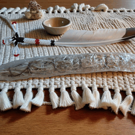 Indigenous Handcrafted Smudge Kit: Silver Sage Bundle, Beaded Feather Fan for Spiritual Cleansing