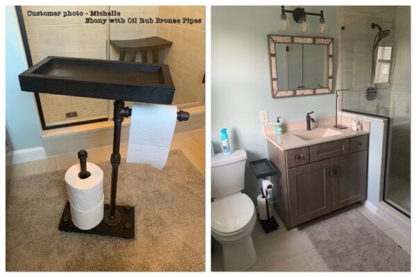 Industrial Toilet Paper Holder Stand: Rustic Bathroom Organizer with Storage Tray