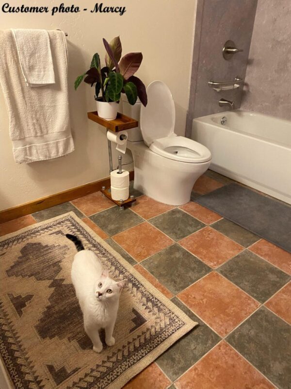Industrial Toilet Paper Holder Stand: Rustic Bathroom Organizer with Storage Tray