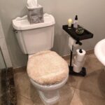 Industrial Toilet Paper Holder Stand: Rustic Bathroom Organizer with Storage Tray