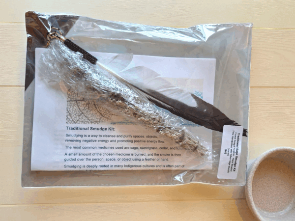 Indigenous Handcrafted Smudge Kit: Silver Sage Bundle, Beaded Feather Fan for Spiritual Cleansing
