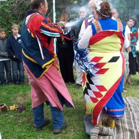 pete and I being smudged in our traditional Metis wedding ceremony