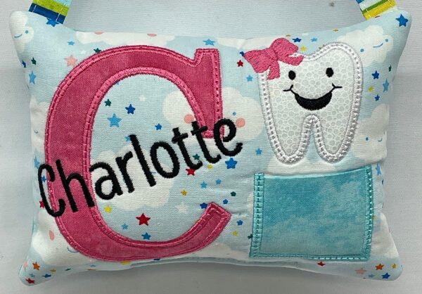 Name & Initial Tooth Fairy Pillow by Tooth Fairy Tess- Personalized