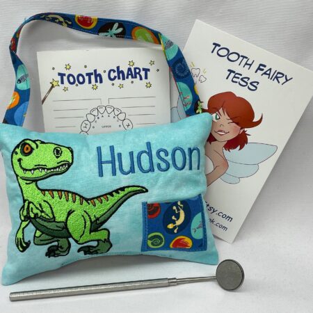 T-Rex Tooth Fairy Pillow by Tooth Fairy Tess- Personalized