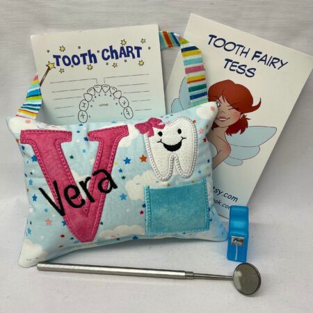 Name & Initial Tooth Fairy Pillow by Tooth Fairy Tess- Personalized