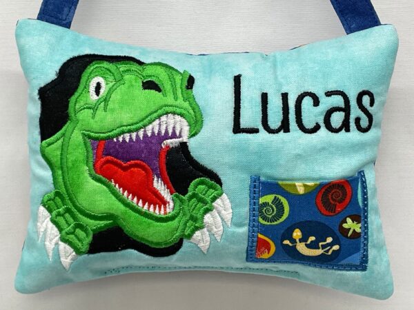 Smiling T-Rex Tooth Fairy Pillow by Tooth Fairy Tess- Personalized