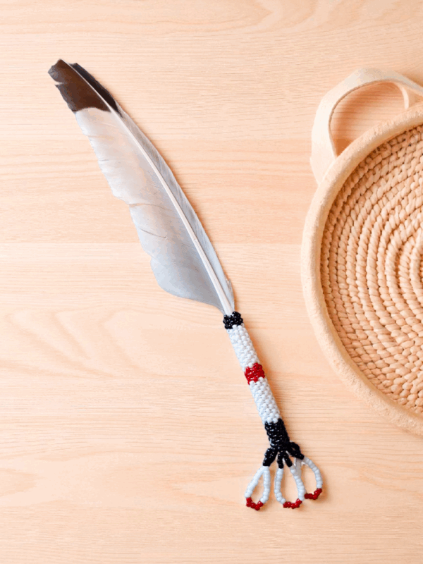 Indigenous Handcrafted Smudge Kit: Silver Sage Bundle, Beaded Feather Fan for Spiritual Cleansing