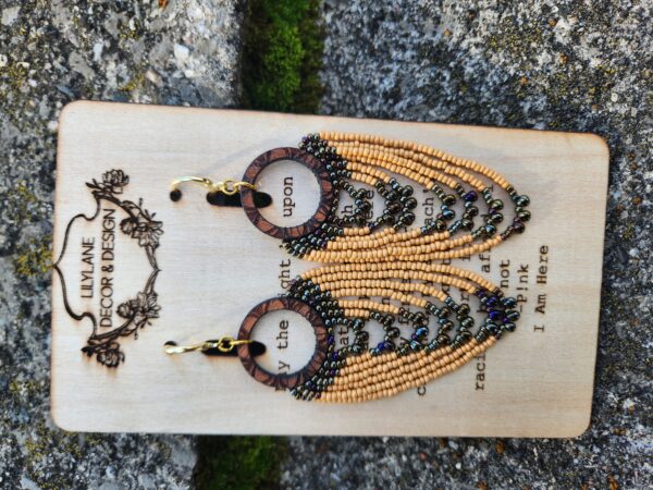 Golden Bronze Beaded Hoop Fringe Earrings