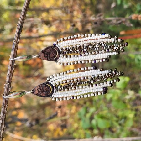 Pearl & Bronze Beaded Teardrop Fringe Earrings