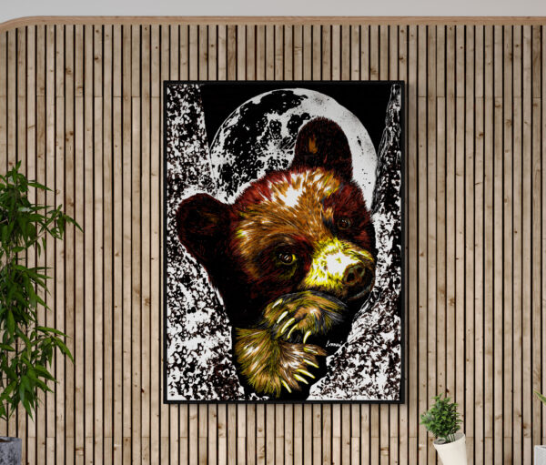 Brown Bear Cub in a Tree, Hand drawn Original Wall Art