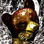 Original Hand Drawn Brown Bear Cub in A Tree